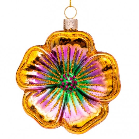 Flower glass ornament | Ornement en verre Fleur 8cm Gold Purple Green